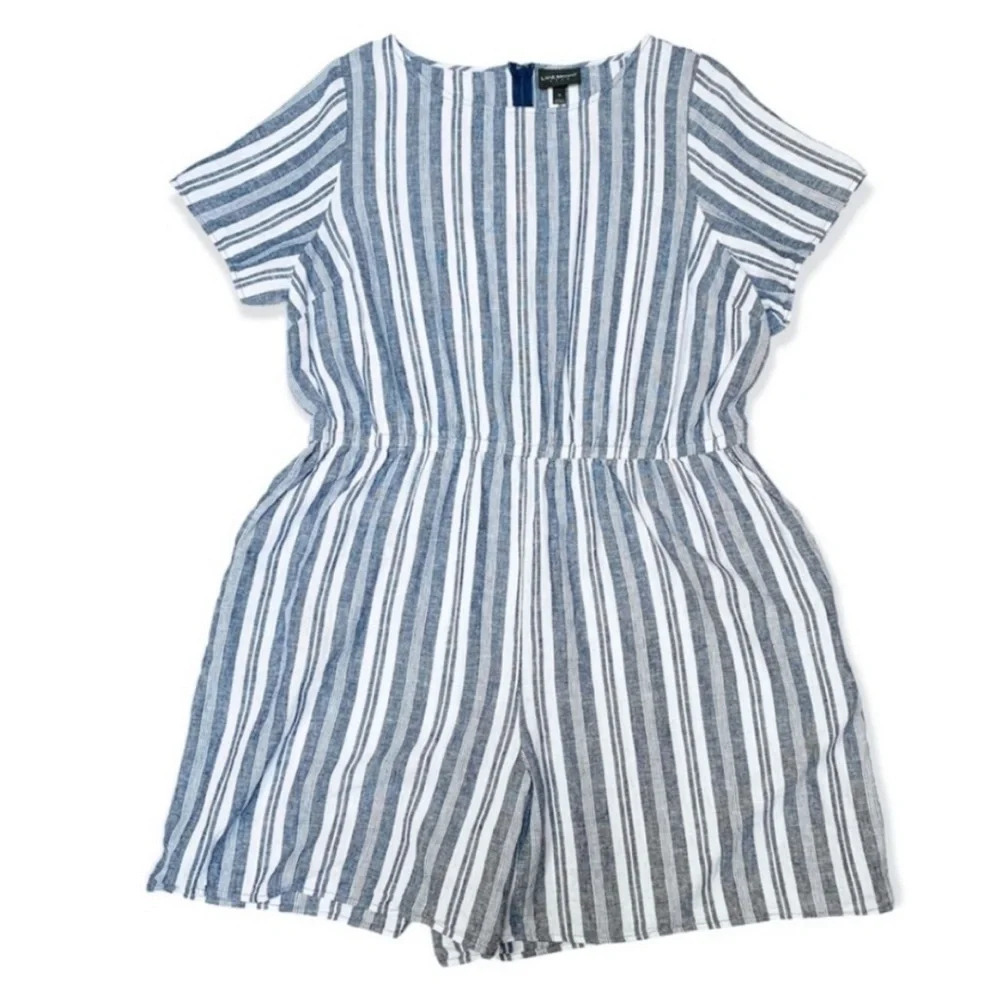 Lane Bryant Beachy Boho Linen Blend Striped Pockets Shorts Romper